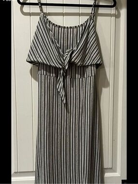 Striped Tie-Front Maxi Dress - Green & White